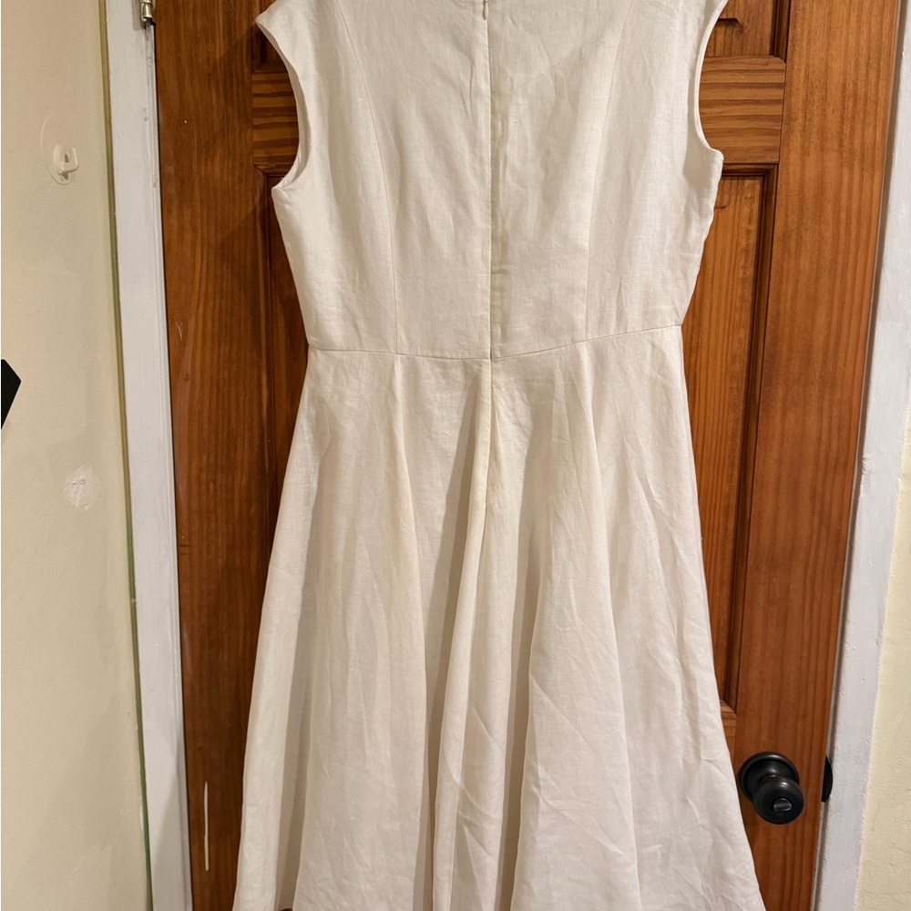 Neiman Marcus ivory 100% linen sleeveless Midi Dress - Picture 2 of 10